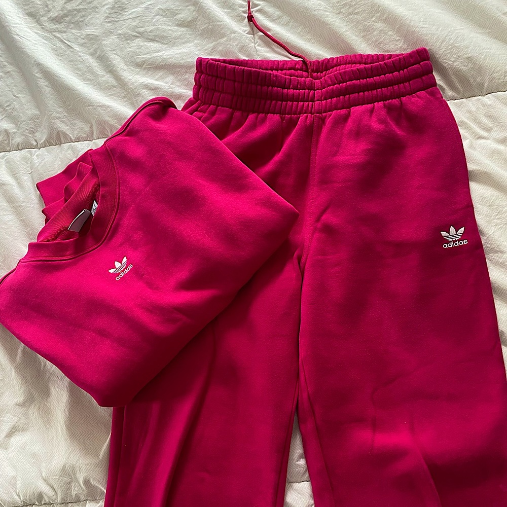 Adidas bold pink sweatshirt and pants